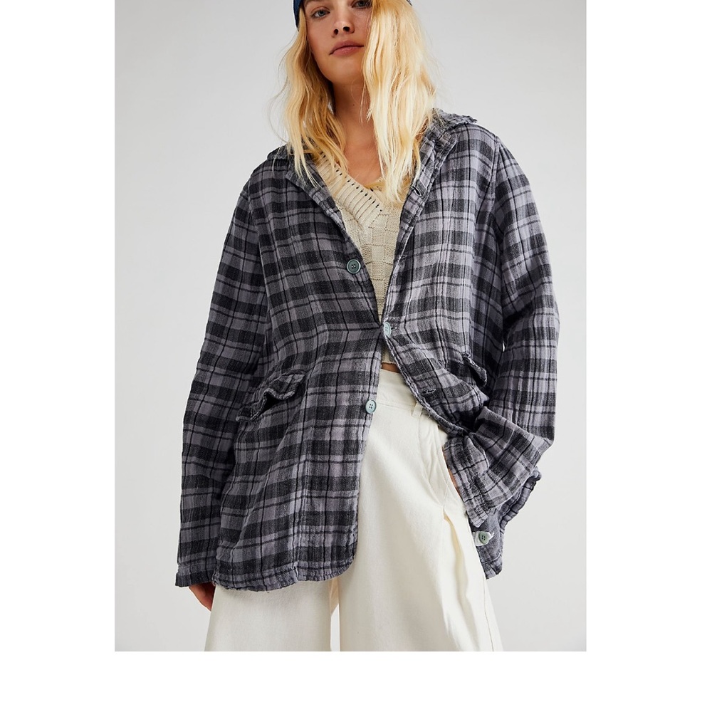 CP SHADES•Oversized plaid blazer top